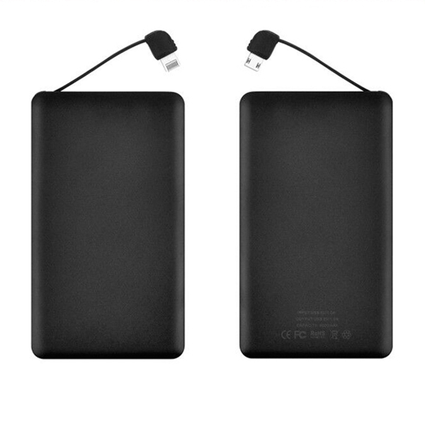 W0409 Black 4000mAh 2 in 1 Ultra Thin Card Mobile Power Built-in Lightning and Android Cable