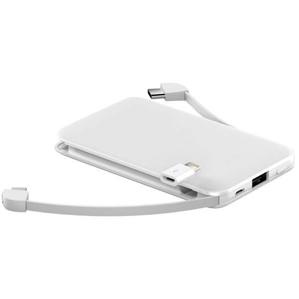 S0510 which 5000mAh  White Power Bank with Built in Lightning cable and Type-C Cable