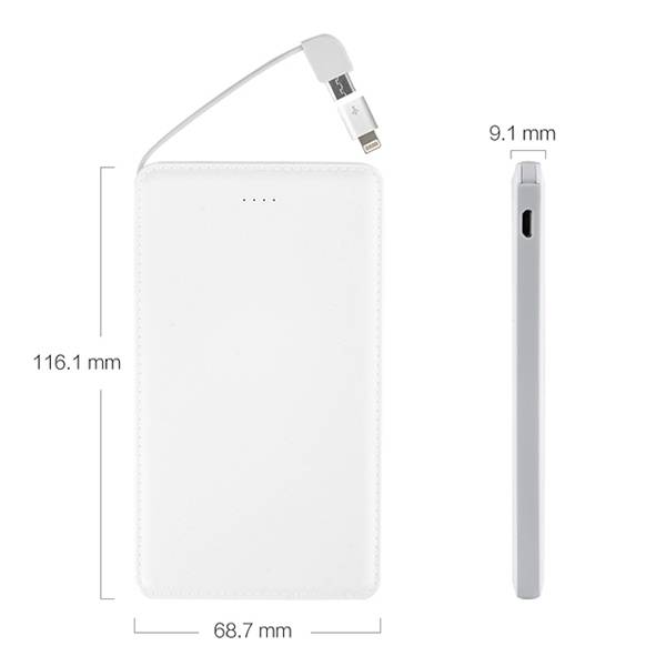 W0511 which 5000mAh Ultra Thin Slim Credit Card Power Bank with Built in Cable