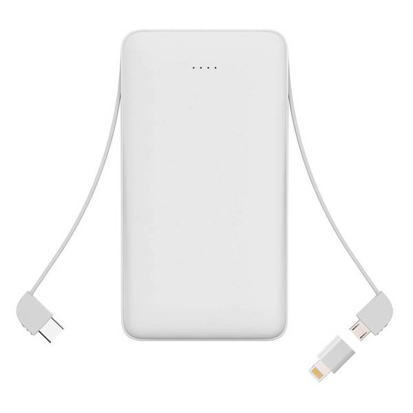 S1009 which 10,000mAh White Power Bank with built in Type-C cable and Lightning cable