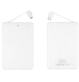 W0209 which 2500mAh 2 in 1 White Card Power Bank Built-in  Lightning and Android Cable 