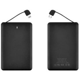 W0209 which 2500mAh 2 in 1 Black Card Power Bank Built-in  Lightning and Android Cable 