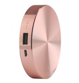 W0608 Pink 6000mAh Unique design& Circle shape, metal power bank with 4 LED indicators