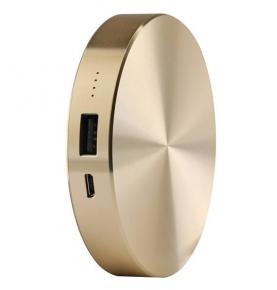 W0608 Golden 6000mAh Power Bank Round and Circle powerbank with 4 LED indicators