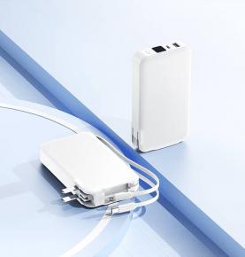 AC1001 White AC Folding Plug 10000mah fast charging Power Bank built-in cables with PD22.5W Wall Charger