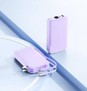 AC1001 Purple AC Folding Plug 10000mah fast charging Power Bank built-in cables with PD22.5W Wall Charger