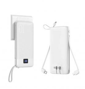 AC1005 White AC Folding Plug 10000mah quick charge Power Bank built-in 3 cables with PD22.5W Wall Charger