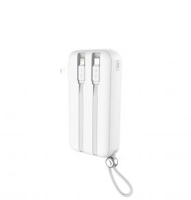 AC1003 White  AC Folding Plug 10000mah quick charge Power Bank built-in 2 cables with PD22.5W Wall Charger 